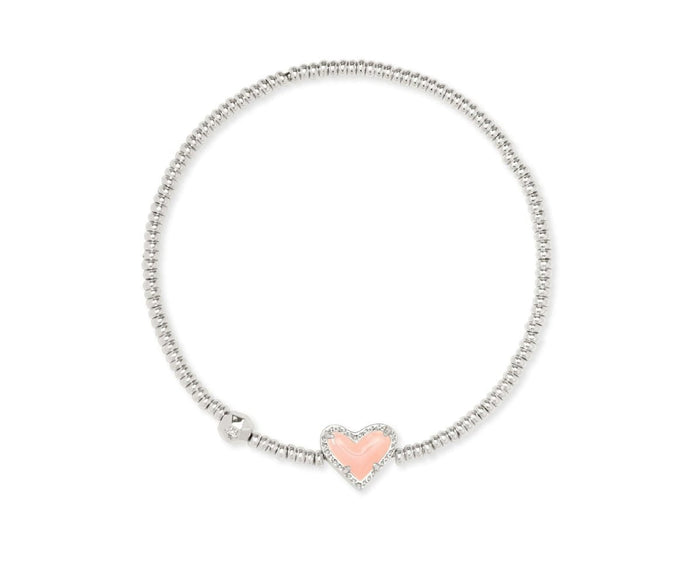 Kendra Scott-Ari Heart Stretch Bracelet in Silver Metal Rose Quartz 9608800421