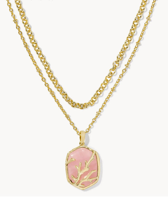 Kendra Scott-Daphne Gold Coral Frame Multi Strand Necklace in Rose Quartz 9608867278