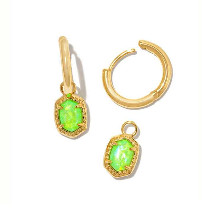 KENDRA SCOTT Scott Daphne Framed Huggie Earrings - Gold/Bright Green Kyocera Opal 9608864973