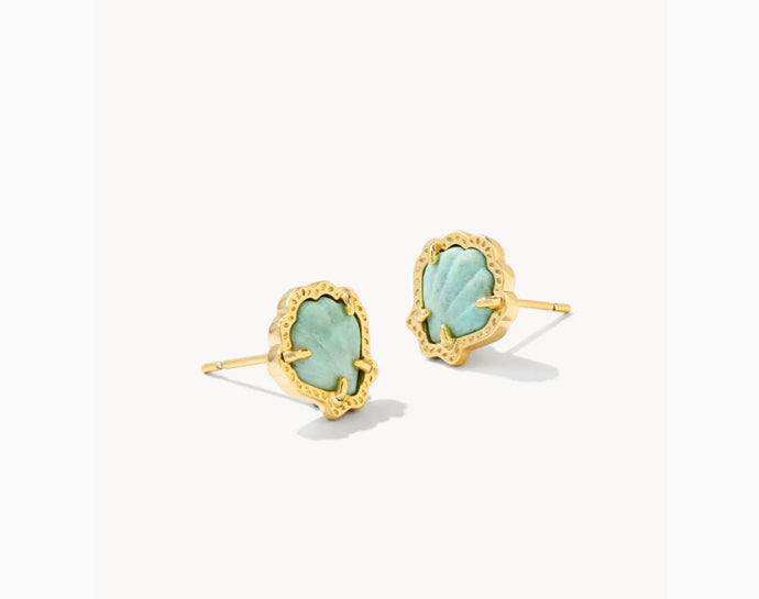 Kendra Scott-Brynne Gold Shell Stud Earrings in Sea Green Chrysocolla 9608863027