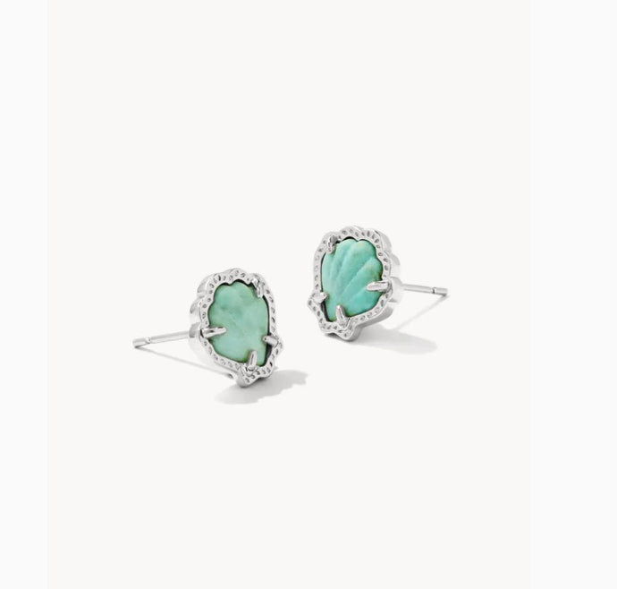 Kendra Scott-Brynne Silver Shell Stud Earrings in Sea Green Chrysocolla 9608863758