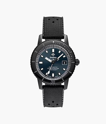 ZODIAC- Super Sea Wolf STP 1-11 Swiss Automatic Three Hand Date Black Rubber Watch ZO9595