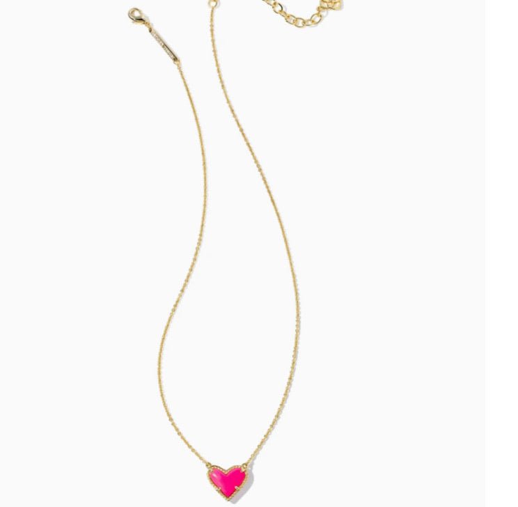 Ari Heart Gold Pendant Necklace in Neon Pink Magnesite