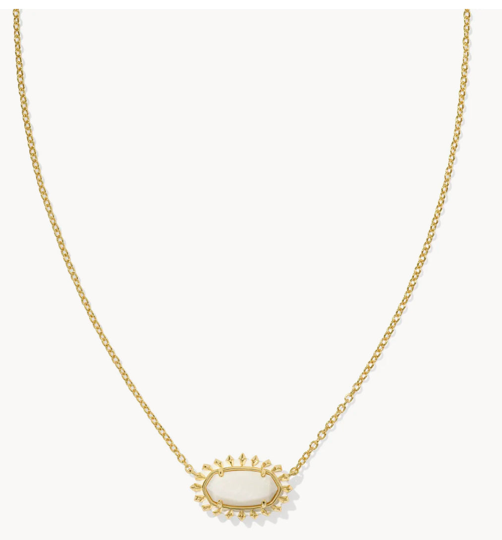 KENDRA SCOTT Elisa Gold Color Burst Frame Short Pendant Necklace in White MOP 9608871258