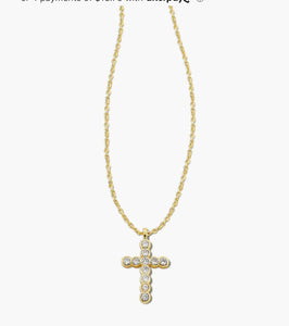 Kendra Scott-Cross Gold Pendant Necklace in White Crystal 9608762237