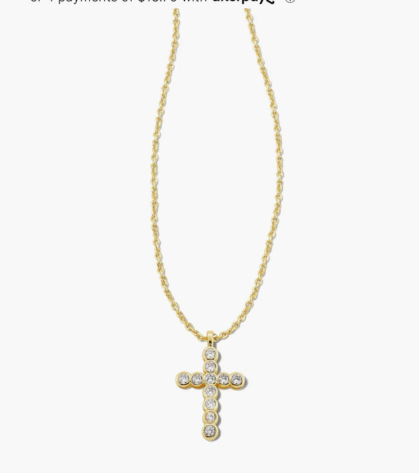 Kendra Scott-Boxed Cross Gold Pendant Necklace in White Crystal 9608862237