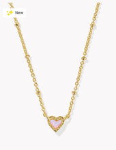 Load image into Gallery viewer, KENDRA SCOTT Mini Ari Heart Gold Satellite Short Pendant Necklace in Bubblegum Pink Opal 9608874717