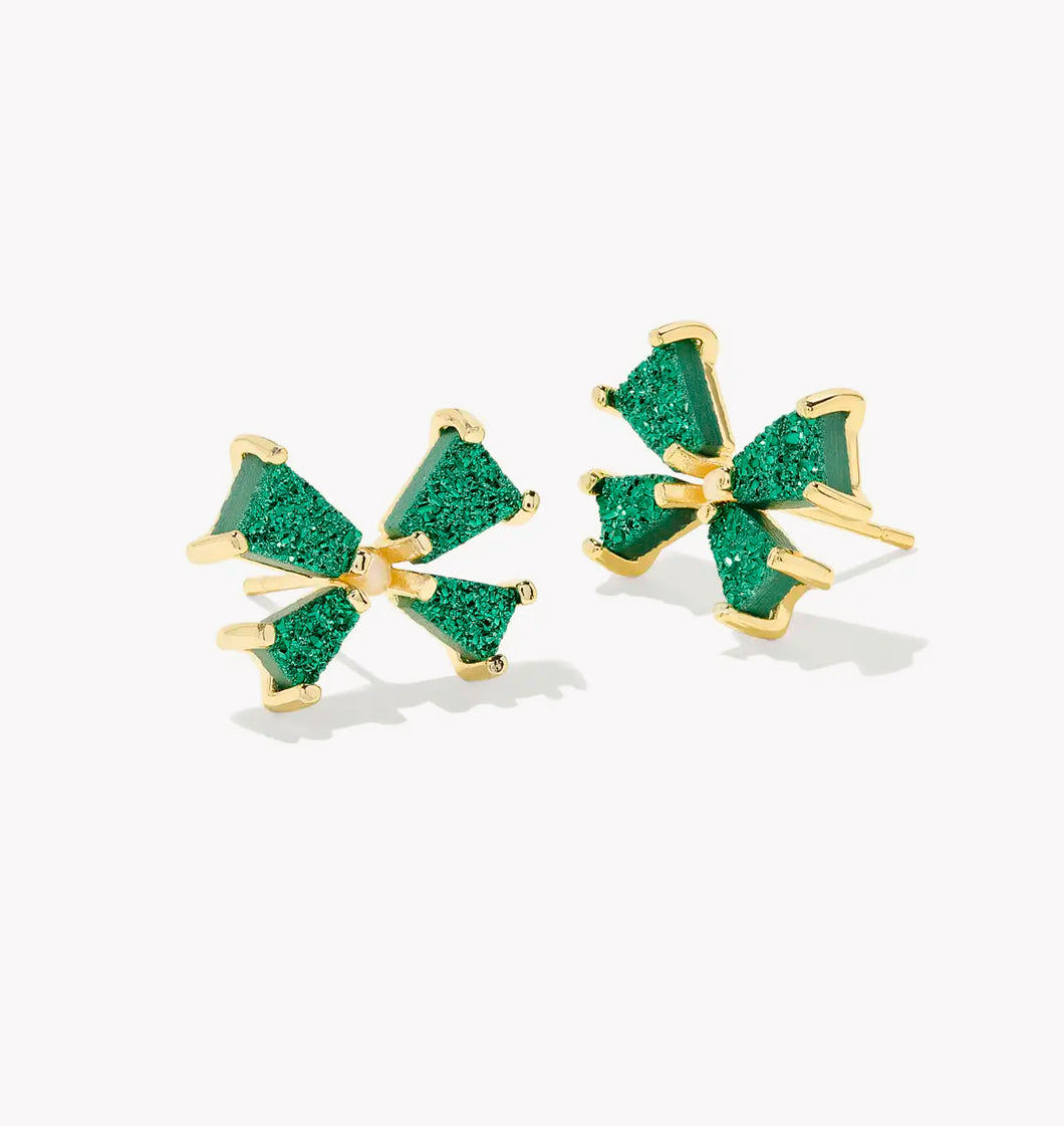 KENDRA SCOTT Blair Gold Bow Small Stud Earrings in Emerald Drusy 9608875490