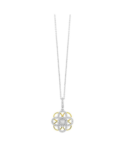 14k TT Diamond Flower Pendant Necklace PD10901-4YWDSC
