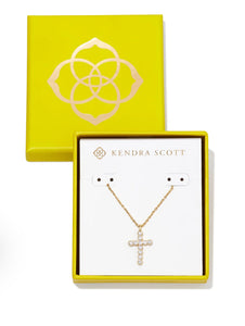 Kendra Scott-Boxed Cross Gold Pendant Necklace in White Crystal 9608862237