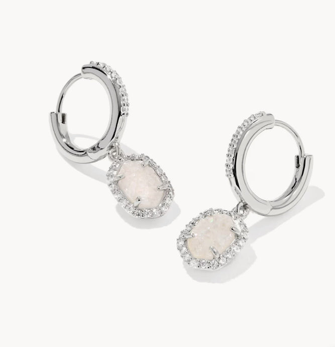 Kendra Scott-Daphne Silver Crystal Frame Huggie Earrings in Iridescent Drusy 9608890354