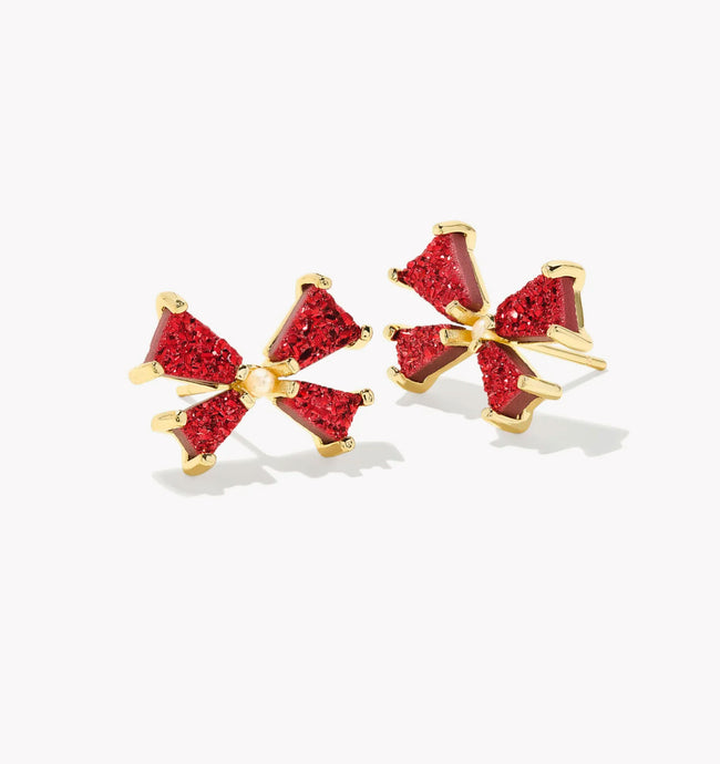 KENDRA SCOTT Blair Gold Bow Small Stud Earrings in Bright Red Drusy 9608875473