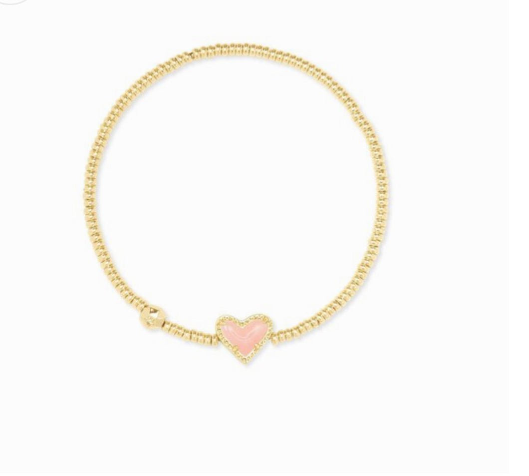 Kendra Scott-Ari Gold Metal Heart Stretch Bracelet in Rose Quartz 4217717961