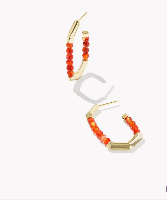 KENDRA SCOTT Sylvia Gold Hoop Earrings Orange Banded Agate 9608877364