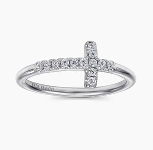 GABRIEL&Co-14K White Gold Sideways Diamond Cross Ring
LR50221W45JJ