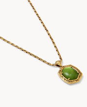 Load image into Gallery viewer, Kendra Scott-Tiger Striped Daphne Vintage Gold Small Long Pendant Necklace in Chartreuse Green Mother-of-Pearl 9608805504