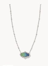 Load image into Gallery viewer, KENDRA SCOTT Elisa Silver Petal Framed Short Pendant Necklace in Aqua Ombre Drusy 9608864143