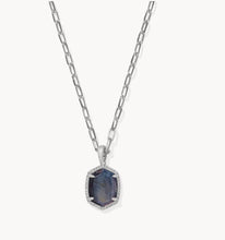 Load image into Gallery viewer, Kendra Scott-Daphne Silver Metal Pave Frame Short Pendant Necklace in Navy Tiger&#39;s Eye 9608872782