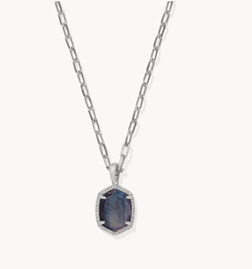 Kendra Scott-Daphne Silver Metal Pave Frame Short Pendant Necklace in Navy Tiger's Eye 9608872782