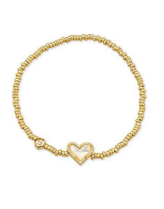 Kendra Scott-KENDRA SCOTT Ari Heart Gold Stretch Bracelet in Ivory Mother-of-Pearl 9608800504
