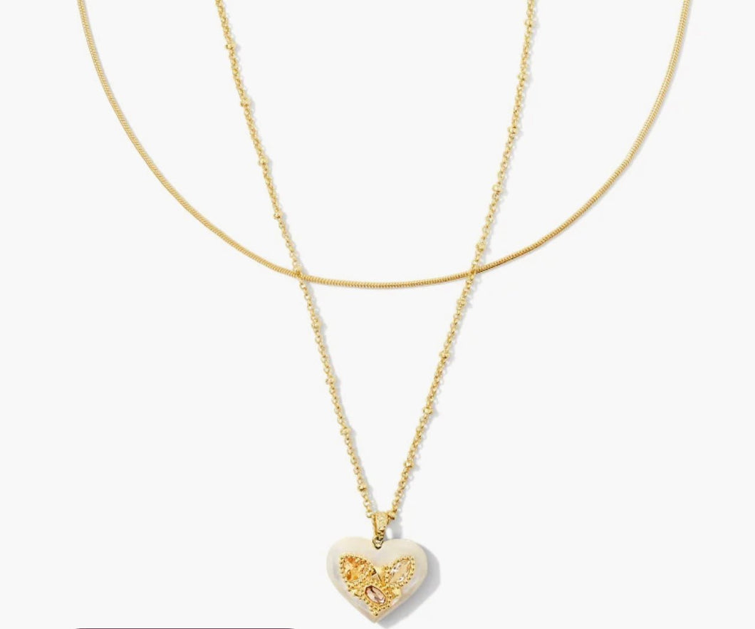 KENDRA SCOTT Penny Gold Heart Multi Strand Necklace in Ivory Mother-of-Pearl 9608856725