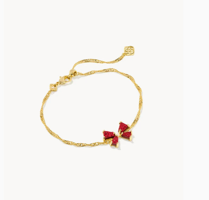 Kendra Scott-Blair Gold Bow Small Delicate Chain Bracelet in Bright Red Drusy 9608875420