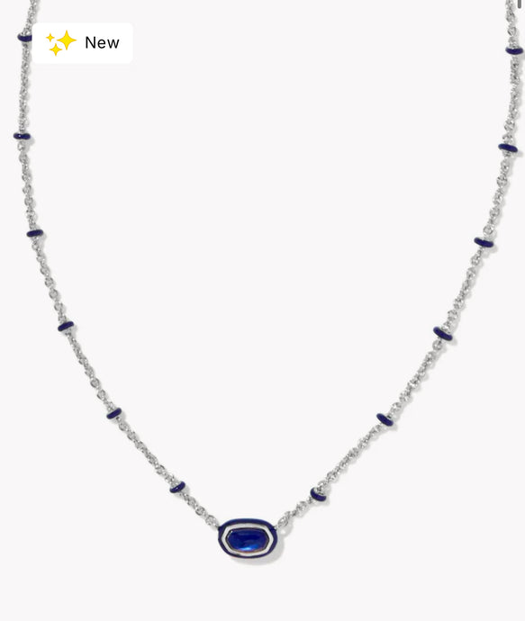 KENDRA SCOTT Mini Elisa Silver Enamel Frame Short Pendant Necklace in Navy 9608872741