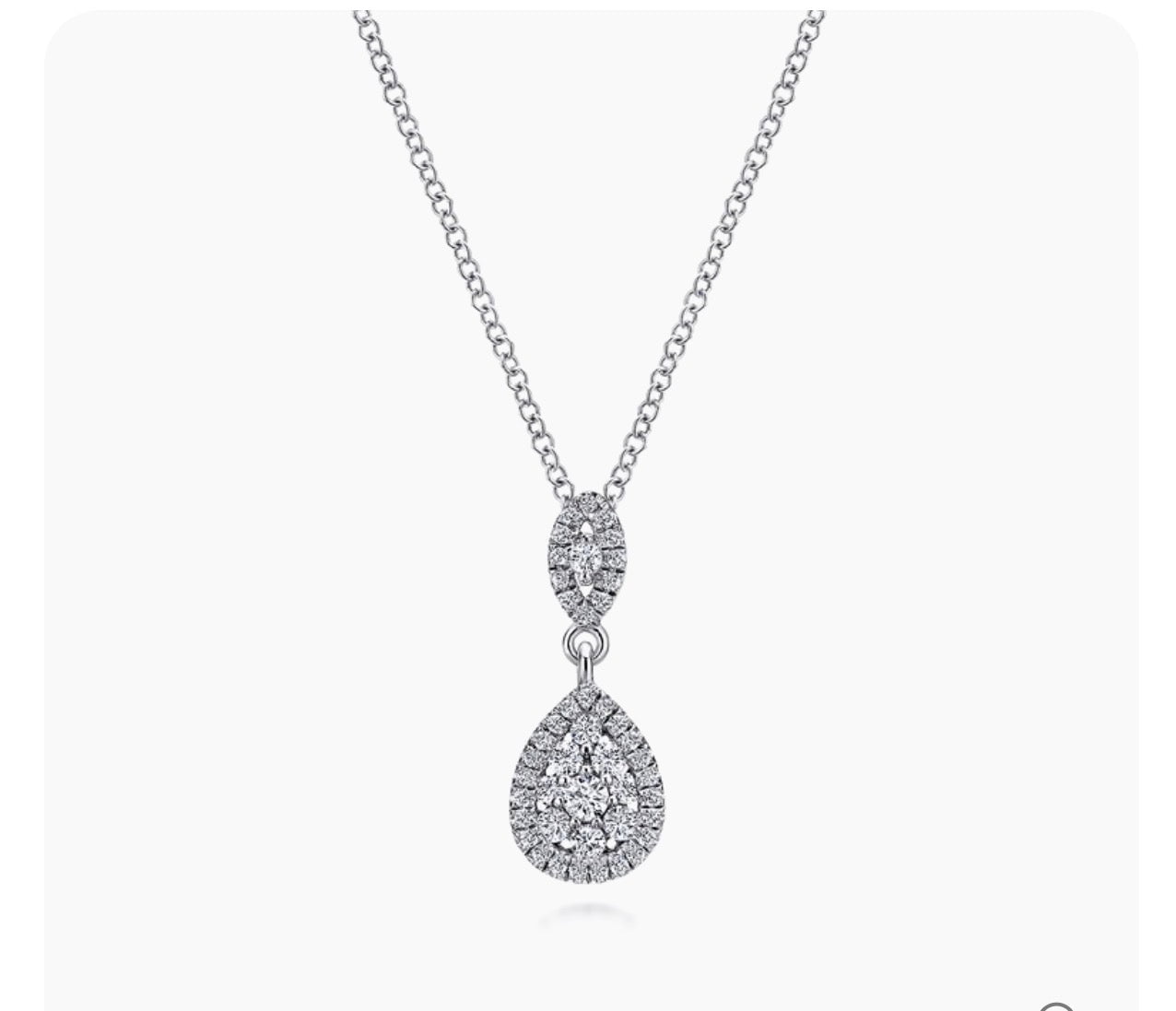 Gabriel & Co 18 inch 14K White Gold Pave Diamond Pear Shaped Double Pendant Necklace NK3838-W45JJ