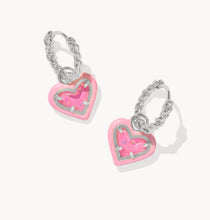 Load image into Gallery viewer, Kendra Scott-Ari Heart Silver Enamel Frame Huggie Earrings in Pink 9608875705