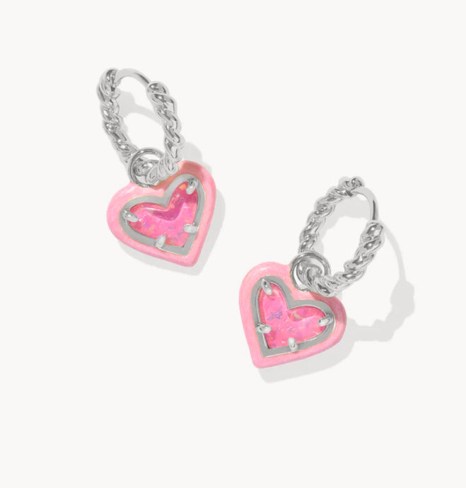 Kendra Scott-Ari Heart Silver Enamel Frame Huggie Earrings in Pink 9608875705