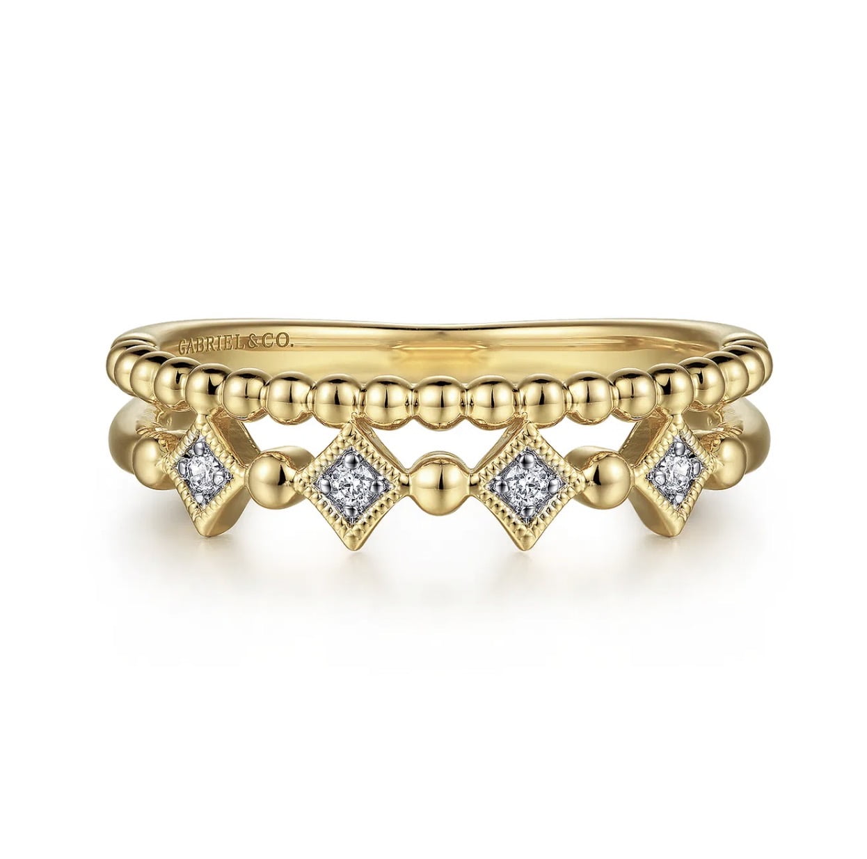 Gabriel & Co-14K Yellow Gold Diamond Easy Stackable Ring-Bujukan LR52233Y45JJ