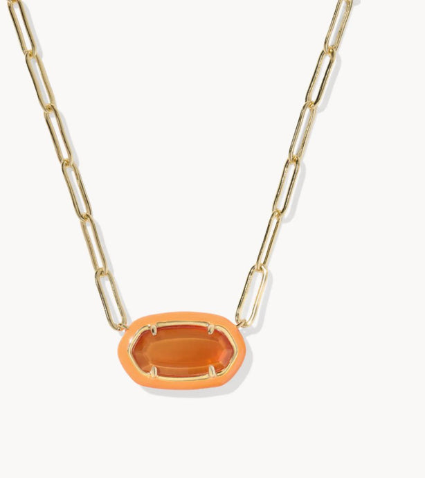 Kendra Scott-Elisa Enamel Frame Gold Paperclip Necklace in Papaya Mother-of-Pearl 9608887650