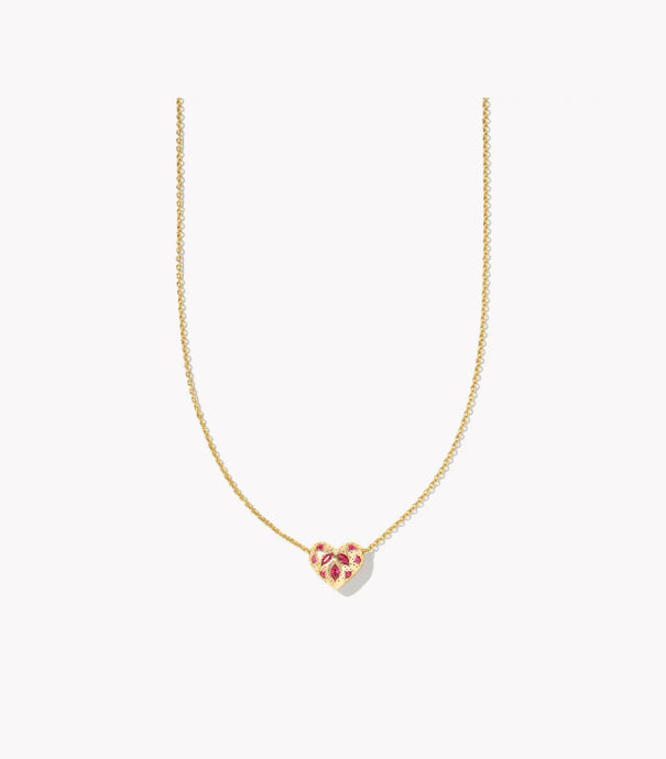 KENDRA SCOTT Holland Gold Heart Short Pendant Necklace in Pink Crystal 9608875684