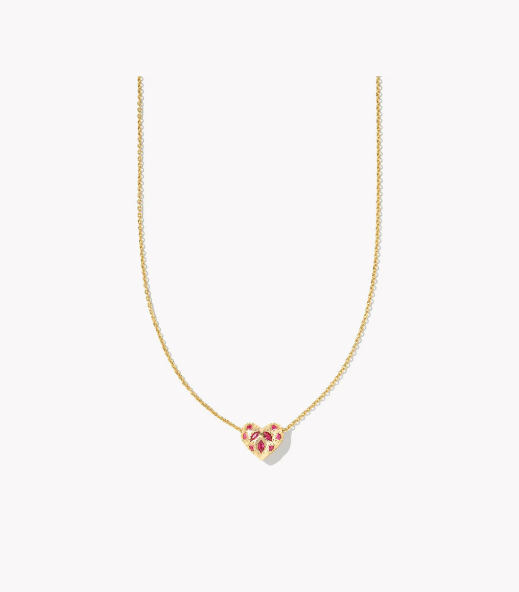 KENDRA SCOTT Holland Gold Heart Short Pendant Necklace in Pink Crystal 9608875684