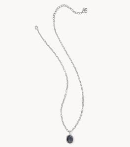 Kendra Scott-Daphne Silver Metal Pave Frame Short Pendant Necklace in Navy Tiger's Eye 9608872782