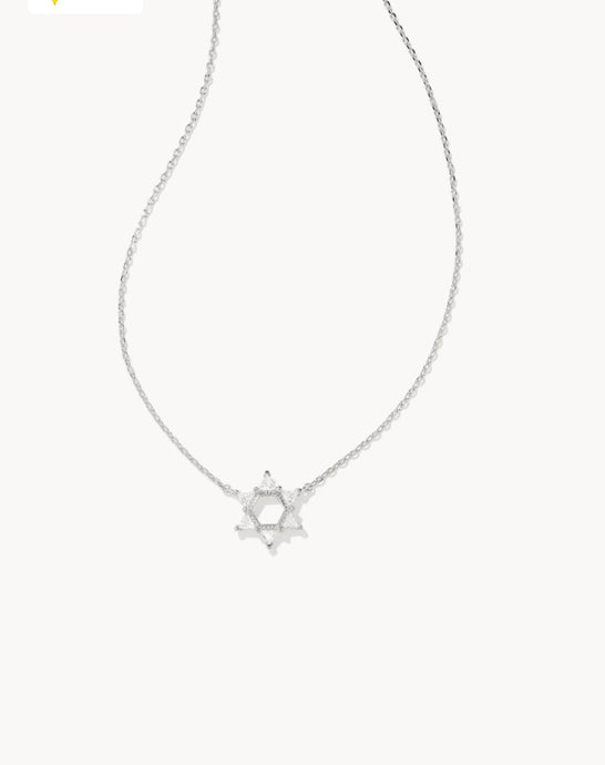 KENDRA SCOTT Star of David Silver Crystal Short Pendant Necklace in White Crystal 9608871031