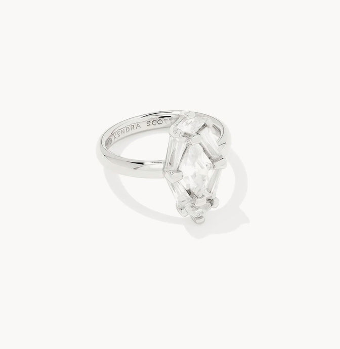 KENDRA SCOTT Lindy Rae Elyse Silver Cocktail Ring in White Crystal 9608875174