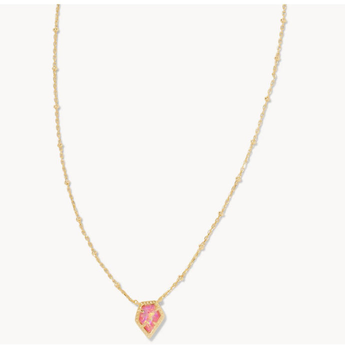 KENDRA SCOTT Framed Gold Tess Satellite Short Pendant Necklace in Luster Rose Pink Kyocera Opal 9608861386