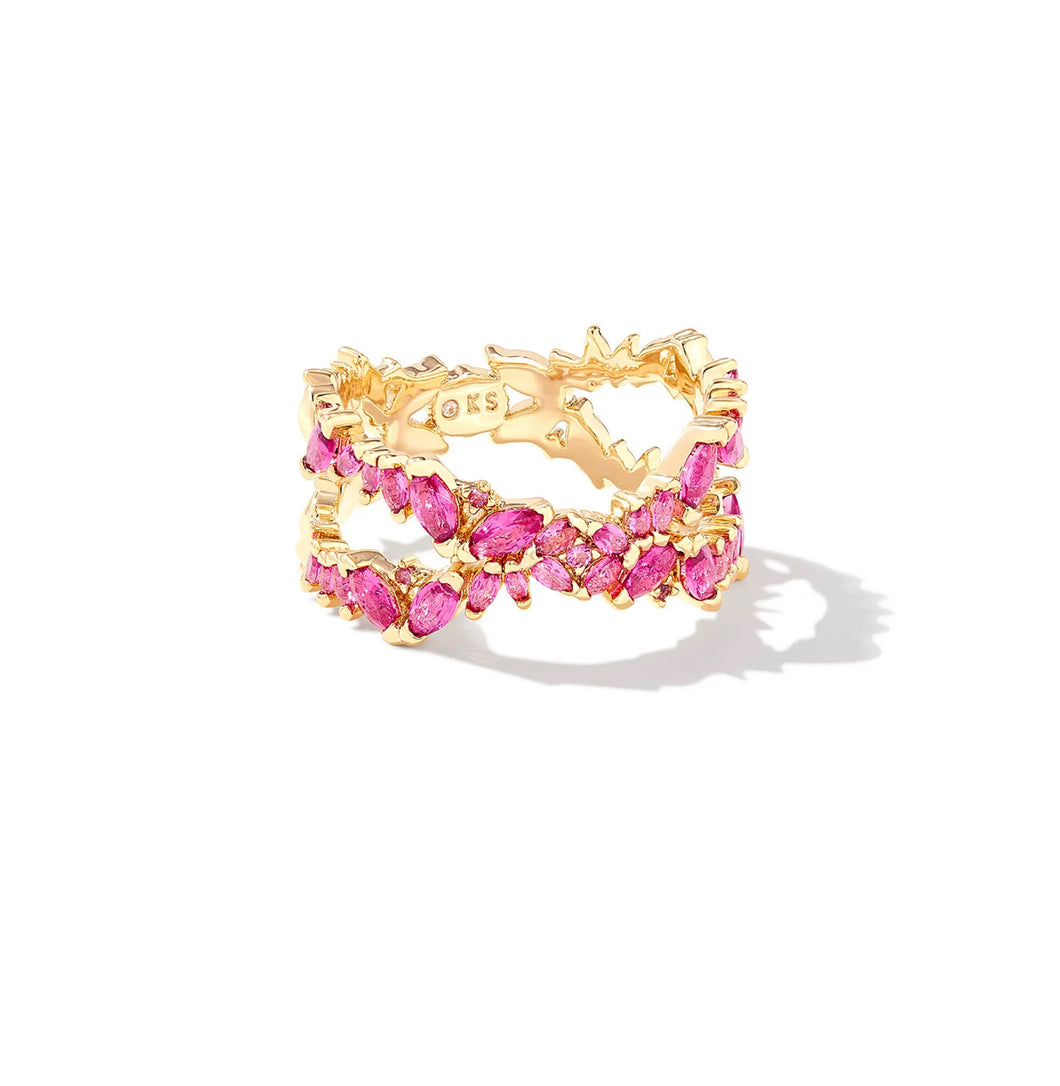 Kendra Scott-Rosalie Gold Double Band Ring in Pink Crystal 9608875679 Sz 5