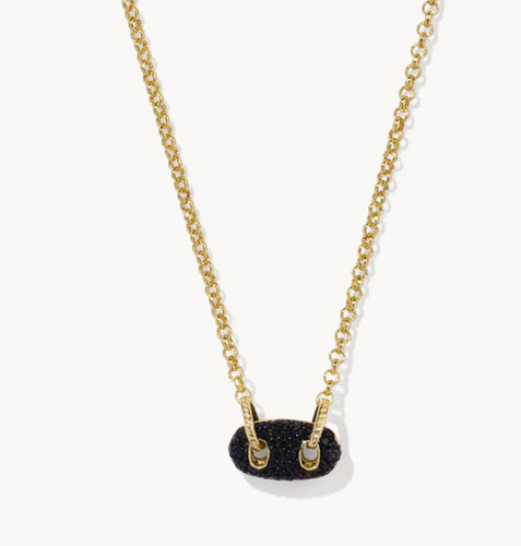 Kendra Scott-Bailey Gold Pave Short Pendant Necklace in Black Crystal 9608865344