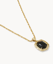 Load image into Gallery viewer, Kendra Scott-Tiger Striped Daphne Gold Small Long Pendant Necklace in Dark Brown Hawk's Eye 9608806370