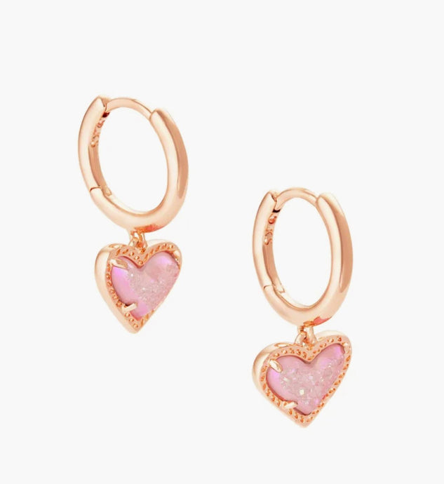 Kendra Scott-Ari Heart Rose Gold Huggie Earrings in Light Pink Drusy 4217710121