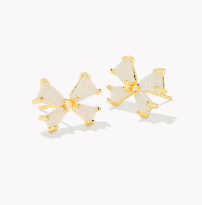 KENDRA SCOTT Blair Gold Bow Small Stud Earrings in Iridescent Drusy 9608871838