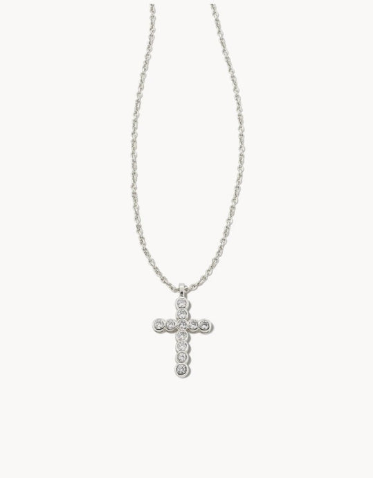 Kendra Scott Boxed Cross Silver Pendant Necklace in White Crystal
 9806672411