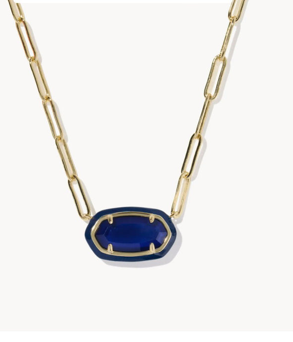 Kendra Scott-Elisa Enamel Frame Gold Paperclip Necklace in Navy Mother-of-Pearl 9608880619