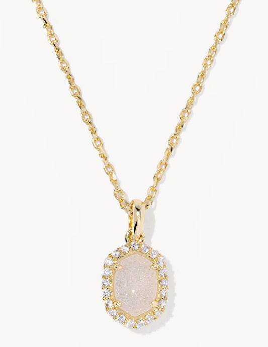 Kendra Scott-Daphne Gold Crystal Frame Short Pendant Necklace in Iridescent Drusy 9608890312