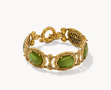 Load image into Gallery viewer, Kendra Scott-Tiger Striped Daphne Vintage Gold Statement Bracelet in Chartreuse Green Mother-of-Pearl M/L 9608805517