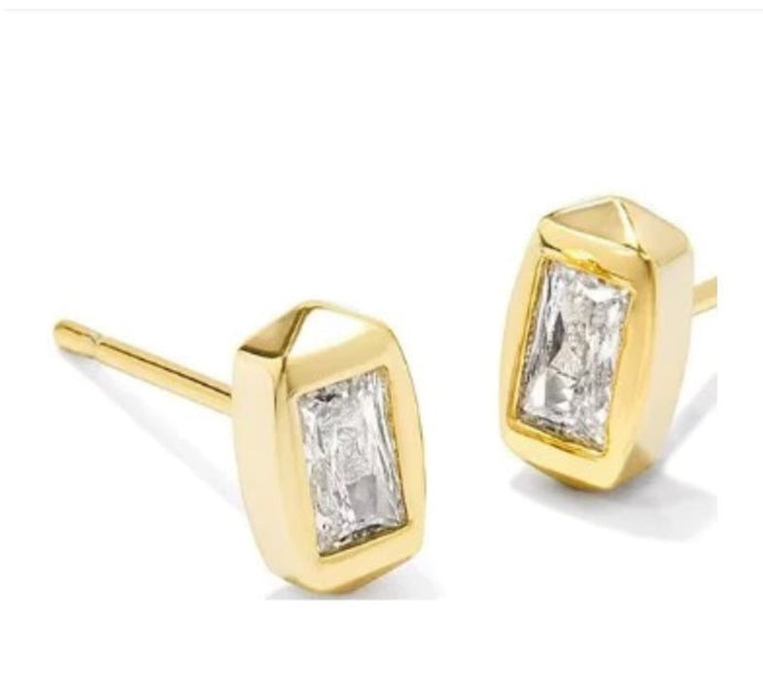 KENDRA SCOTT- Fern Gold Crystal Stud Earrings In White Crystal 9608861323