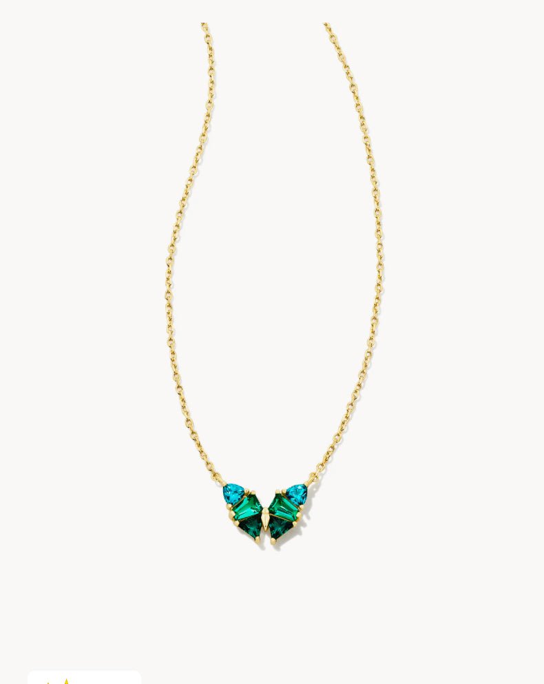 Kendra Scott-Blair Gold Butterfly Small Short Pendant Necklace in Green Mix 9608862770