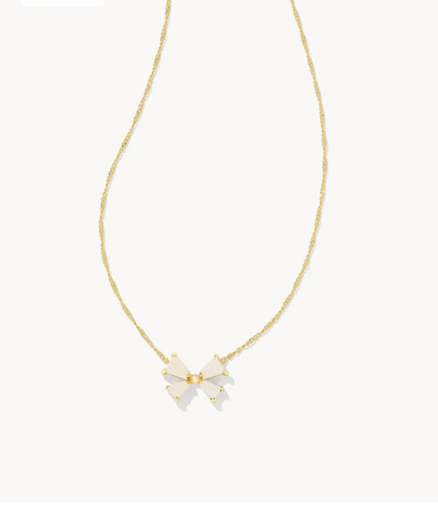 Kendra Scott-Blair Gold Bow Small Short Pendant Necklace in Iridescent Drusy 9608871667